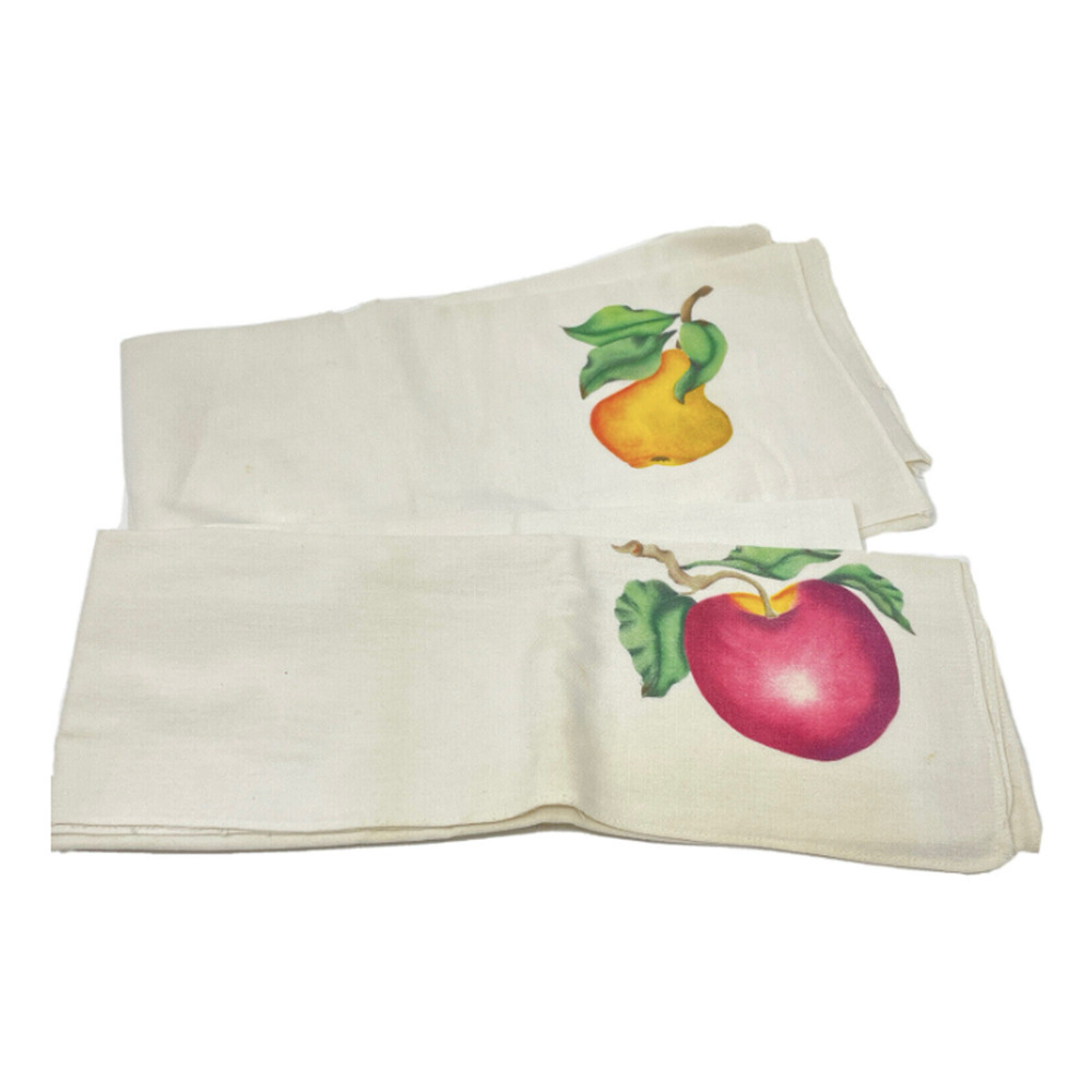 Vintage 1960 Towel Fruit Pear Apple Mid-Century Folk Art Kitchen Homemaker